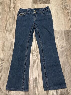 NWOT AZI denim jeans embellished crystal studded bootleg sz 4 blue